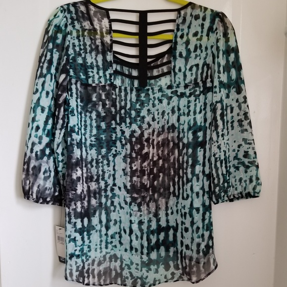 BCX Womens Short Sleeve Blouse | Green & Black - Picture 2 of 5